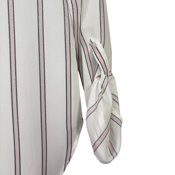 Candies Womens Size X Small  Striped Button-Down Blouse Roll Tab Sleeves - Picture 6 of 8